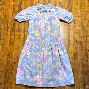LAURA ASHLEY VTG Women's Blue Pink Yellow Floral Tiered Midi Dress Cotton Size 8